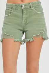 RISEN Mid Waist Frayed Hem Denim Shorts – Trendy Summer Essential