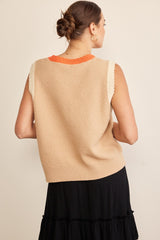 Trendy Contrast Round Neck Sweater Vest - Perfect for Layering