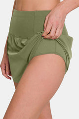 Zenana Women's High-Waisted Active Shorts with Zippered Back Pocket - Moisture-Wicking & Stretchy
