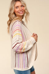 Haptics Women's Full Size Striped Crochet Open Front Cardigan - Boho Chic Layering Apparel