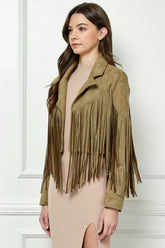 Veveret Women's Suede Fringe Moto Jacket - Stylish Long Sleeve Outerwear