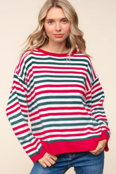 Haptics Women's Full Size Striped Knit Top with Contrast Side Slits
