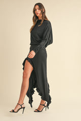 Mable Backless Asymmetric Ruffle Hem Maxi Dress - Sexy & Sophisticated