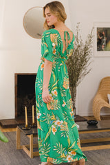 ODDI Women's Floral Smocked Tied Back Maxi Dress - Boho Chic for Summer