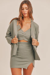 MABLE 3-Piece Sweater Set with Crop Cami, Mini Skirt, and Cardigan - Stylish Comfort