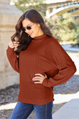 Basic Bae Full Size Ribbed Seam Mock Neck Knit Top - Chic and Comfortable