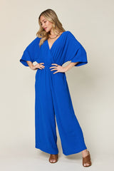 Double Take Full Size Surplice Wide Leg Jumpsuit with Pockets - Chic & Comfortable
