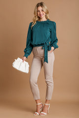 Umgee Women's Elegant Frill Tied Hem Long Sleeve Blouse - Fashionable & Versatile