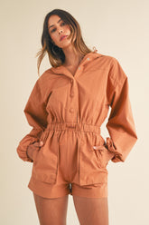 Mable Snap Down Long Sleeve Hooded Romper - Versatile & Comfortable Fashion