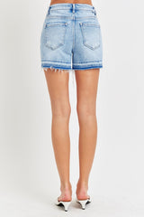 RISEN High Rise Distressed Hem Women's Denim Shorts - Edgy Summer Style