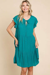 Chic Ruffle Cap Sleeve Tiered Dress - Feminine & Stylish Design | Culture Code