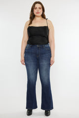 Kancan Full Size Mid Rise Slim Flare Jeans - Stretchy Dark Stone Wash Denim