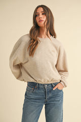 Mable Round Neck Letter Embroidery Crop Sweatshirt - Trendy Street Style