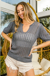 BiBi Eyelet Puff Sleeve Knit Top - Romantic & Versatile Wardrobe Essential
