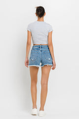 Lovervet Women's Stepped Waist Raw Hem Denim Shorts – Trendy Summer Essential