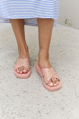 Forever Link Blush Studded Cross Strap Sandals - Chic & Comfortable Footwear