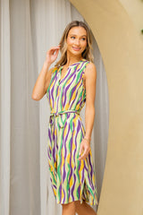 Sew In Love Full Size Striped Tied Sleeveless Dress with Convenient Side Pockets
