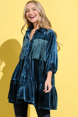 Fringe Detailed Velvet Shirt Dress by And The Why - Luxurious & Stylish