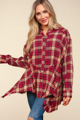 Haptics Women's Plaid Button-Down Sharkbite Hem Tunic Shirt