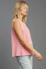 Umgee Women's Striped Textured Round Neck Tank Top - Stylish Casual Essential