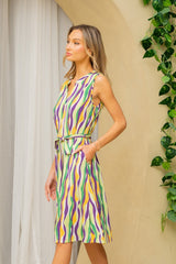 Sew In Love Full Size Striped Tied Sleeveless Dress with Convenient Side Pockets