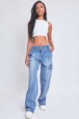 YMI Jeanswear High-Rise Straight Cargo Jeans with Stretch Denim & Elastic Waistband