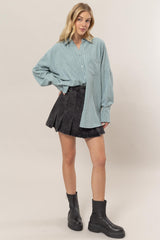 HYFVE Women's Oversized Striped Long Sleeve Button-Down Shirt - Timeless Elegant Fashion