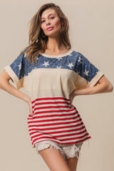 Patriotic American Flag Theme Short Sleeve T-Shirt - Perfect for 4th of July