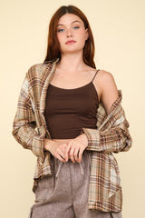 Chic Fall Fashion: VERY J Women's Contrast Plaid Raw Edge Shirt