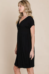 BOMBOM Women's V-Neck Dress with Button Detail - Elegant, Versatile & Comfortable