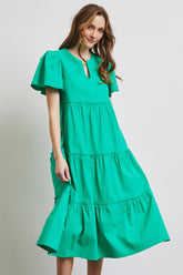 HEYSON Women's Cotton Poplin Ruffled Tiered Midi Dress - Effortless Summer Elegance