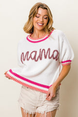 BiBi MAMA Women's Contrast Trim Short Sleeve Sweater - Chic & Versatile