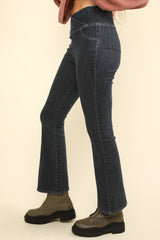 Stylish Washed Denim Crossover Waist Stretch Leggings for Women