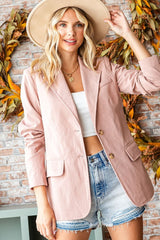 First Love Women's Full Size Corduroy Blazer with Flap Pockets - Chic, Comfortable, & Versatile