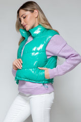 Snobbish Zip-Up Turtleneck Shiny Quilted Vest - Stylish & Versatile Outerwear
