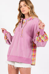 SAGE + FIG Full Size Plaid Print Mineral Wash Hoodie - Vintage Style
