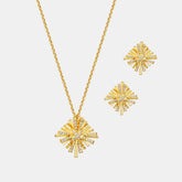 Elegant Starburst Gold-Plated Earrings & Necklace Set - Alloy, Zircon Jewelry