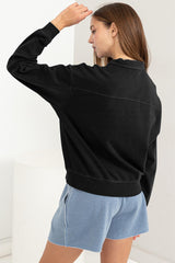 HYFVE Women's Half Zip Drop Shoulder Cotton Sweatshirt - Perfect for Workout & Casual Wear