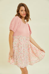 HEYSON Floral Ruffle Hem Mini Dress - Full Size, Round Neck Summer Fashion