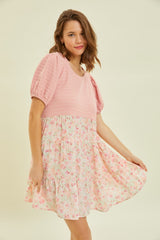 HEYSON Floral Ruffle Hem Mini Dress - Full Size, Round Neck Summer Fashion