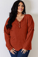 Basic Bae Full Size Ribbed Button-Up Long Sleeve T-Shirt - Comfortable & Stylish