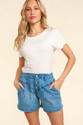 Trendy High Rise Button Fly Washed Denim Shorts - Chic & Comfortable