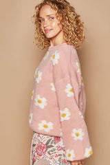 POL Daisy Pattern Oversized Drop Shoulder Sweater - Chic & Cozy