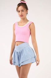 VERY J Women's V-Shaped High Waist Layered Active Shorts - Stylish and Functional Athletic Skorts