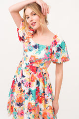 Square Neck Puff Sleeve Floral Dress by And The Why - Elegant Summer Outfit
