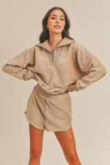 MABLE Corduroy Half Zip Top & Shorts Set - Stylish & Cozy Casual Wear