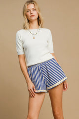 Umgee Women's Elastic Waist Striped Shorts with Pockets - Stylish and Comfortable Summer Apparel