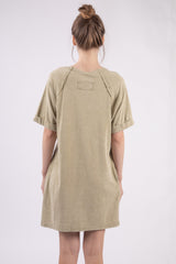 VERY J Washed Cotton Round Neck Mini Tee Dress - Casual & Chic