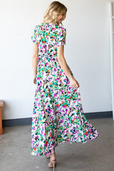 First Love Slit Printed Surplice Tie Waist Short Sleeve Dress - Trendy & Versatile Women's Fashion