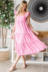 Elegant Ruffled Sleeveless Tiered Midi Dress by Reborn J - Perfect for Any Occasion
